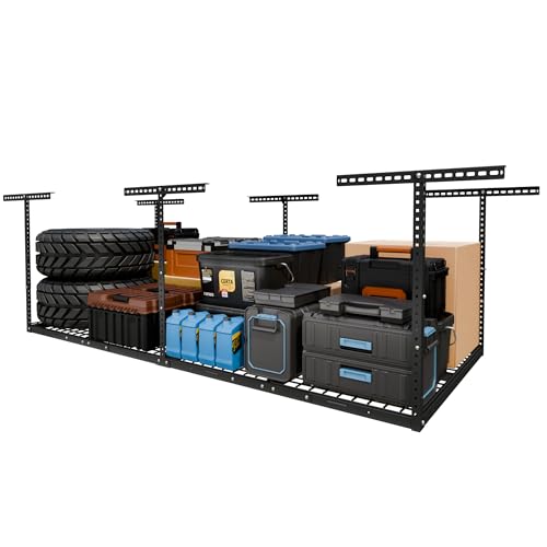 FLEXIMOUNTS 4x8 Overhead Garage Ceiling Storage Rack Organization, Black - color: Black, size: 4x8 ft