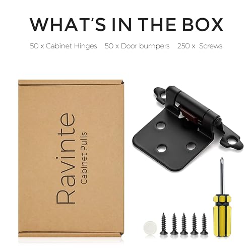 Ravinte Black Kitchen Cabinet Hinges, 1/2 Inch Overlay, 50 Pack - size: 1/2 inch Overlay