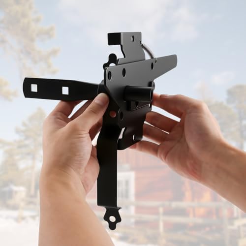 Fence Gate Hardware Kit, 8" Heavy Duty Strap Hinges and Spring Latch, Black - size: 8" Decorative Strap Hinges