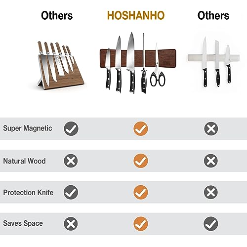 HOSHANHO Knife Magnetic Strip, Acacia Wood Powerful Magnetic Knife Holder - size: 10"