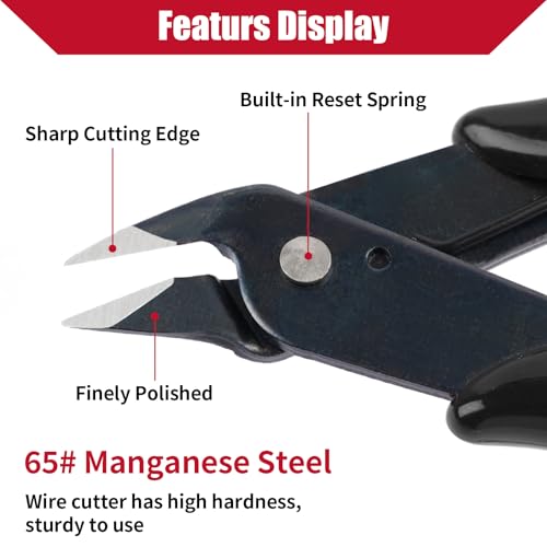 5 Pack Micro Wire Cutter, 5 Inches Flush Cutters, Black Side Cutters