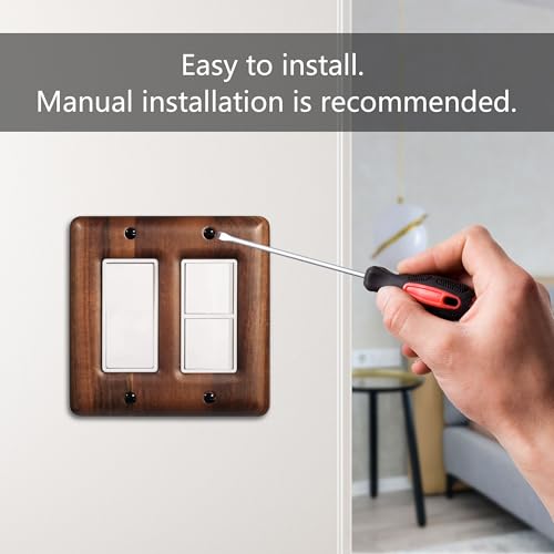 Two Light Switch Cover Plate Solid Walnut Decorative 2-Gang Light Switch Cover, Premium Wooden Wall Plate - color: Walnut wood, size: Double Toggle