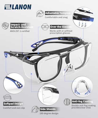 LANON Safety Glasses Over Eyeglasses, ANSI Z87.1 Certified Lenses