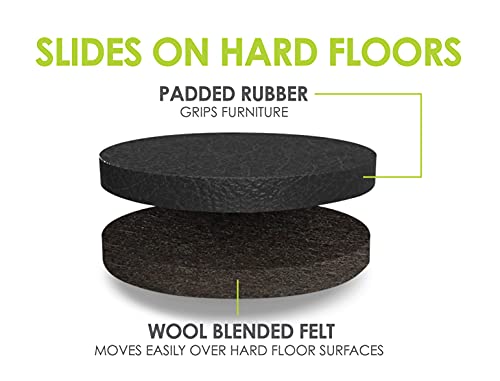 GorillaSliders Premium Felt Furniture Sliders for Hardwood Floors (8 Pack) Reusable 3-1/2” Round Felt Furniture Movers for Sliding on Hard Surfaces, Heavy Duty Felt & Rubber Foam, Black, CB136 - size: 3-1/2" Round (For Hardwood)