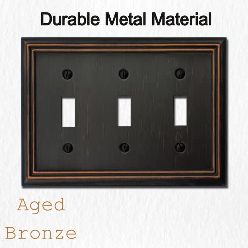 OKAWYC Triple Toggle Light Switch Cover Adler Metal Wall Plate, 2-Pack Aged Bronze 3 Gang, Light Switch Cover Decorative Wallplate, Durable - style: 3 Toggle 2PK