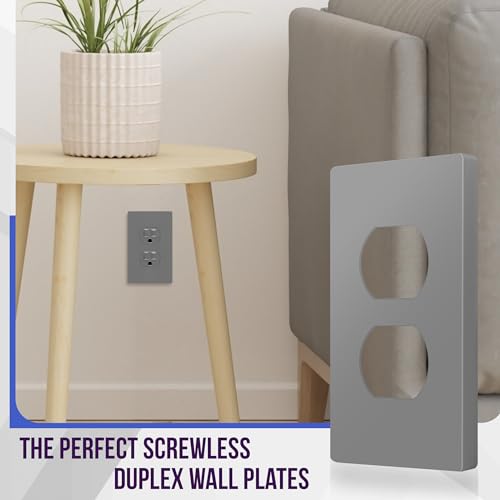 ENERLITES Screwless Duplex Outlet Covers Wall Plate, 1-Gang, 1 Pack, Gray - color: Gray, size: Screwless