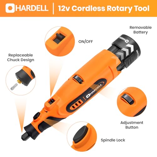 HARDELL 12V Cordless Rotary Tool Kit 6-Speed 10000-25000RPM 43 Pcs Orange