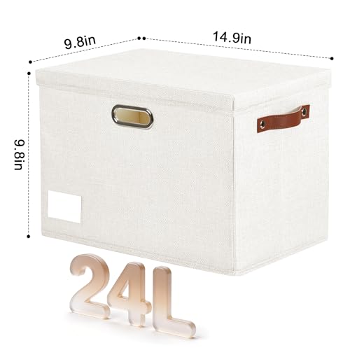 Roobyl 15" Fabric Storage Box with Lids, 3-Pack, White - color: White, size: Medium-15"