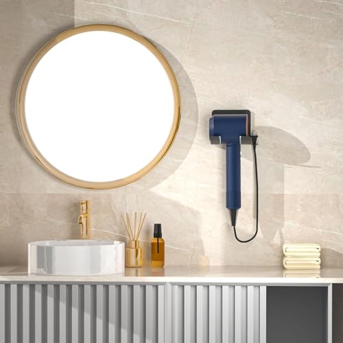 Hair Dryer Holder, Blow Dryer Holder Wall Mounted Hair Tool Organizer Self Adhesive Hair Dryer Holder Wall Mount, Compatible for Dyson Hair Dryer Holder for Bathroom Black PTALSEAW - color: Black