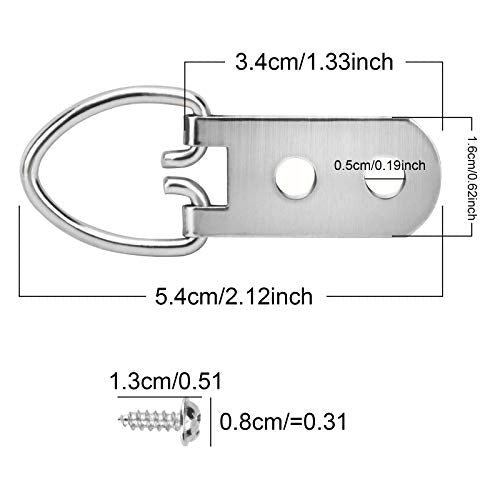 KEILEOHO 200 PCS Heavy Duty D Ring Picture Hangers with 400 PCS Screws, Double Hole D Hooks for Picture Hanging, Durable D Ring Hangers for Hanging Picture Frames, Mirrors, Picture