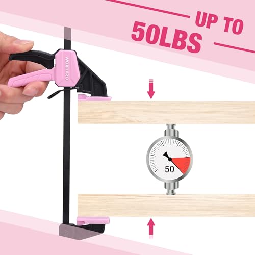 WORKPRO 2-Pack 6" Mini Bar Clamp Set, 50 lbs Load Limit, Pink Ribbon - color: Pink, size: 6" Mini