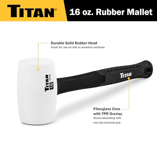 Titan 63106 16oz White Rubber Mallet, Non-marking Double-faced Solid Head, 13" Shock Absorbing Fiberglass Handle with Textured Grip - style: 16oz White