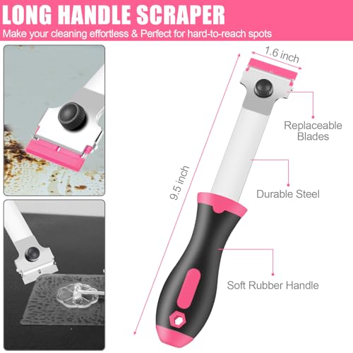 NECAMOCU 4 Pack Razor Blade Scraper, Includes 50 PCS Metal & Plastic Blades - color: Pink