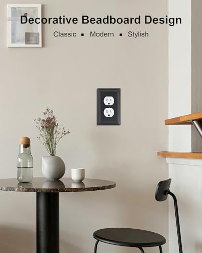 2-Pack Classic Beadboard Natural Bamboo Fiber Duplex Outlet Cover Plate, - color: Black, size: 1 Duplex 2PK