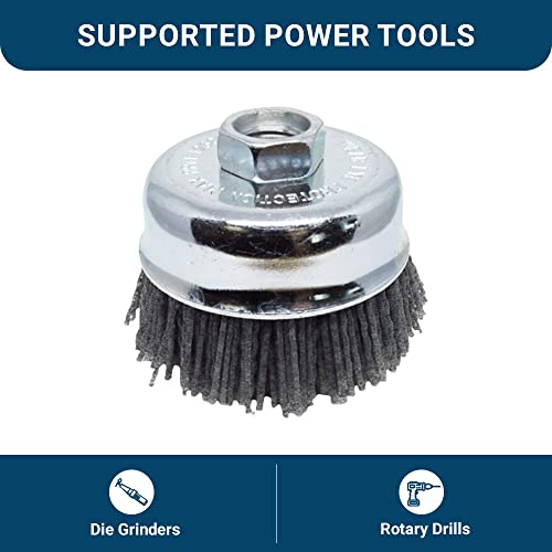 Benchmark Abrasives 3” Nylon Wire Wheel Cup Brush with 5/8"-11 Female Thread, Perfect for Rust or Paint Removal, Sanding, Polishing, Scrubbing, Heavy Grout Removal - (Gray) - color: Gray