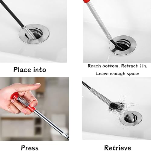 61 Inch Drain Snake Hair Clog Remover, Flexible 4-Claw Grabber Tool