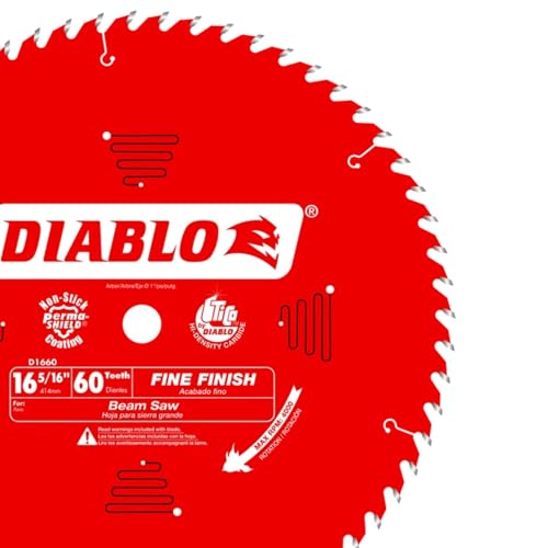 Diablo Fine Finish Saw Blade for Wood - 16-5/16" Diameter, 60 ATB Teeth, 1" Arbor, .114" Kerf, 22° Hook Angle, .079" Plate, 4000 Max RPM - D1660X - size: 16-5/16" Dia x 60 T x 1" Arbor, style: Fine Finish