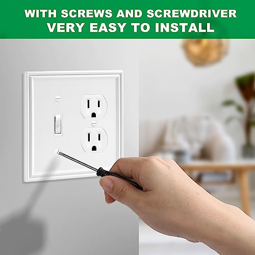 2 Pack White Modern Decorative Toggle/Duplex Outlet Covers Wall Plate - size: 2 Gang Toggle/Duplex