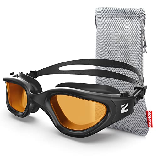 ZIONOR Swim Goggles, G1 SE Swimming Goggles Anti-Fog for Adult Men Women - color: A9-amber Lens Black Frame