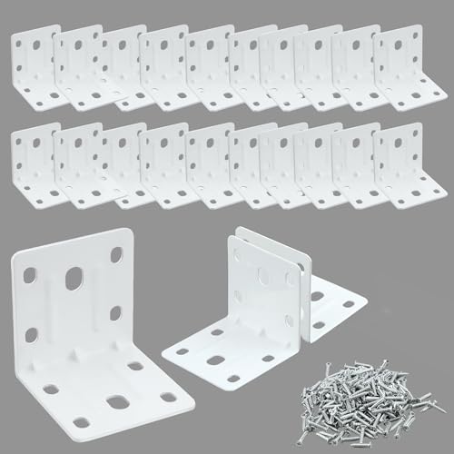 Alise 20 Pack White 2x2in L Brackets Heavy Duty Metal for Wood Furniture - color: White, size: (20P) 2X2 inch