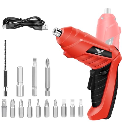 JENABOM 3.6V Electric Cordless Screwdriver Set, Mini Drill Set - color: Red