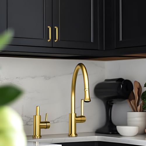 HOME EDIT Gold Solid Cabinet Handles & Pulls 5 Inch 10 Pack - color: Brushed Brass, size: 5 inches Hole Center