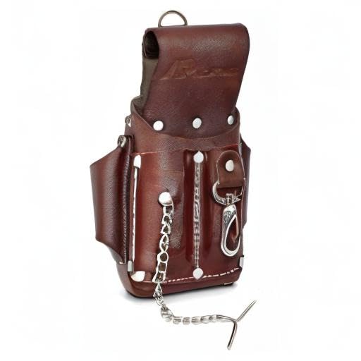 Ap-Leather Pro-5 Electrician Pouch, Leather Tool Pouch, 5 Pocket Pouch with Electrical Tape Holder, Durable Compartments, Tool Pouch with Belt Clip, Dark Brown - color: Maroon