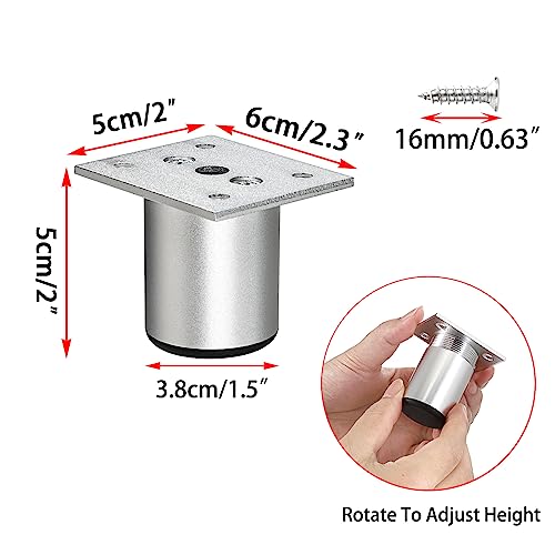 Sumnacon 4PCS Aluminium Alloy Furniture Legs - Round Adjustable Sofa Legs Furniture Cabinet Legs, 2 Inch Funiture Feet for Cabinet Desk Table Chair Sofa Bed, Silver - color: Silver, size: 2 Inch Height