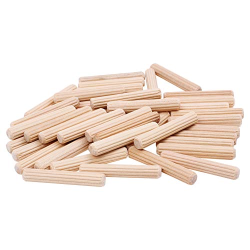 100 Pack 1/4" Wood Dowel Pins Grooved Hardwood Dowels for Furniture Joinery | Straight Grooved Wooden Dowels for Strong Wood Joints, Cabinet Making, Furniture Repair and DIY Woodworking Jig Projects