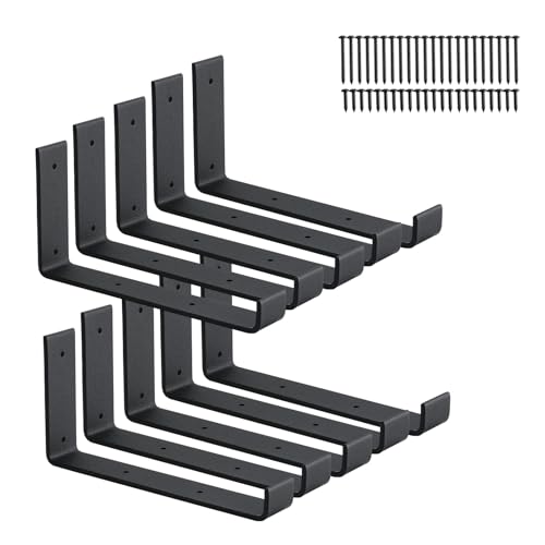 10 Pack Heavy Duty J Shelf Brackets with Lip, 9-Inch Industrial Wall-Mounted Floating Supports for 8.8" Wide Lumber Board, Black, HOME MASTER HARDWARE - size: 10 Pack