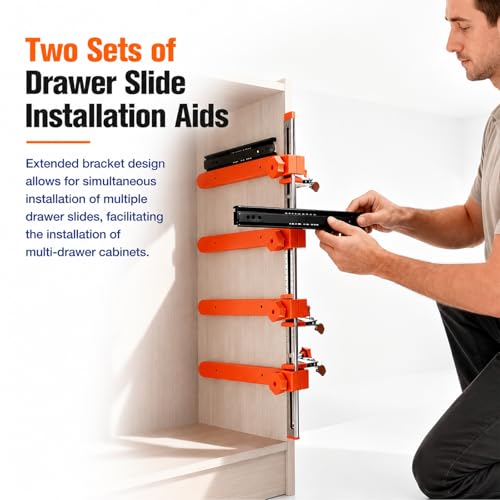 Drawer Slide Installation Jig with Toggle Clamp,Cabinet Hardware Jig with Magnetic Arm Punch Locator, Installing Faster, Straighter, and Smarter(4 Layers)