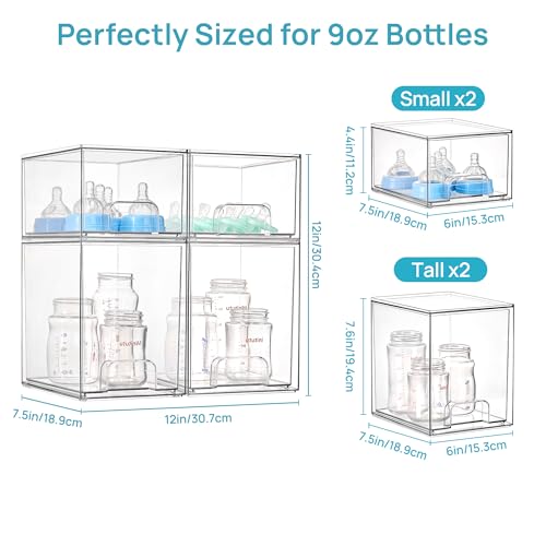 Vtopmart Clear Stackable Storage Drawers Set of 4, Baby Bottle Organizer - style: 2 Small+2 High