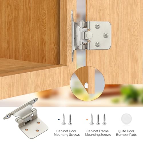 Brushed Nickel Cabinet Hinges, 1/2 Inch Overlay, 10 Pack(5 Pairs) | Self-Closing Design, Semi-Concealed Face Frame Fit, Surface Mount, For Kitchen Doors, Cabinets, Hardware Updates - color: Brushed Nickel