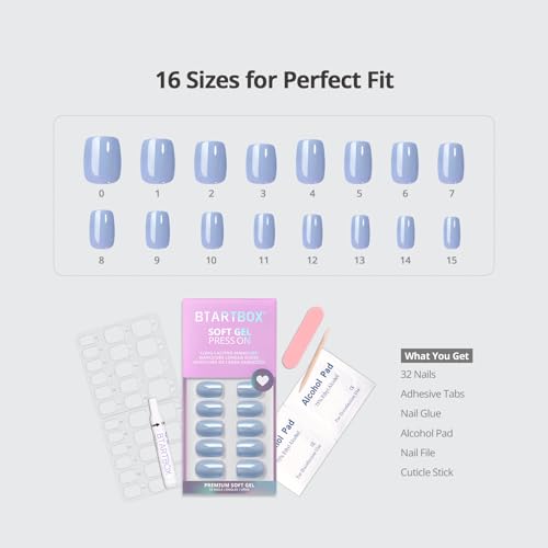 BTArtbox Press On Nails, Ocean Glazed, Short Square, Blue Chrome, 32Ct - color: A1-Ocean Glazed