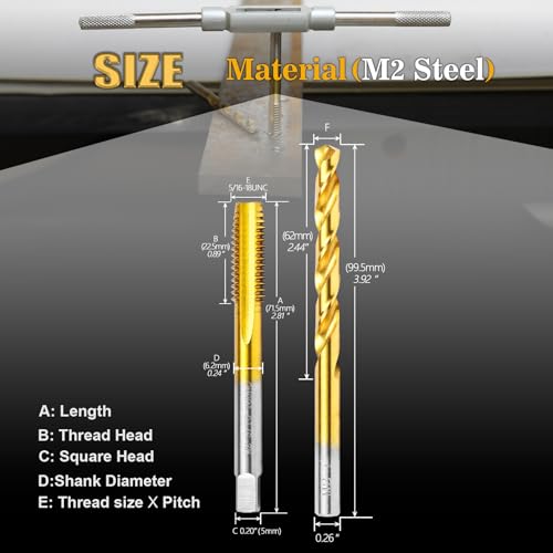 5/16"-18 UNC Tap and F Drill Bit Set,M2 HSS Threading Drill and Tap Set - size: 5/16"-18 UNC Tap & F Drill