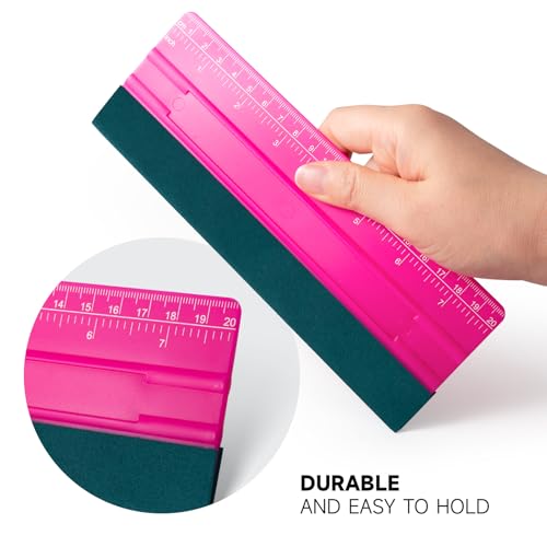 FOSHIO Professional Squeegee for Vinyl, Decals, Sticker Paper, Wallpaper, Window Film, Craft, Suede Felt Squeegee Smoothing Tool with Ruler, Pink (8 inches) - size: 8 inches