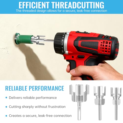 5 pcs Integrated Internal & External Pipe Threading Tool Kit with 1/2" 3/4" 1" Dies, Broken Bolt/Stripped Screw Extractor, 40Cr Steel Portable Set with Case for Plumbing, Electric Drill Compatible