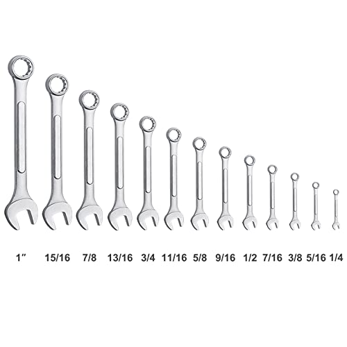 13-Piece Complete SAE Combination Wrench Set in Roll-up Pouch, No Skipped Inch Sizes from 1/4” to 1” | Best Value Wrench Set, Ideal for General Household, Garage, Workshop, Auto Repairs, Emergency - size: 13-Piece SAE Set