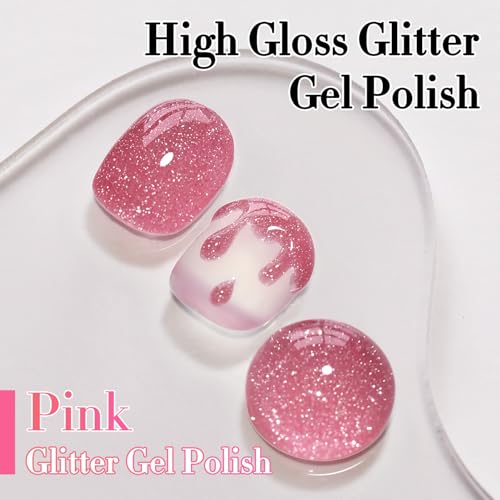 Double Rhythm 0.5Oz Glitter Gel Polish Shimmer Reflective Color for Nail Art Salon DIY Soak Off 15ml Nail Lamp Gel Polish at Home (Light Pink-B1173) - color: Blossom Pale Pink