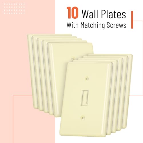 Bates- Light Switch Plates, 10 Pack, Light Almond, Light Switch Cover Plate, Single Switch Plate Cover - color: Light Almond, size: 10 Pack, Standard-Size