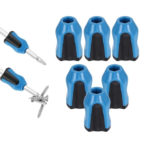 HARFINGTON 6pcs Screwdriver Head Magnetic Ring 9/32" Screwdriver Bit Holder Ring Universal Bit Holder for Hex Shank Drills Power Tools DIY Repair, Blue Black - color: Blue Black