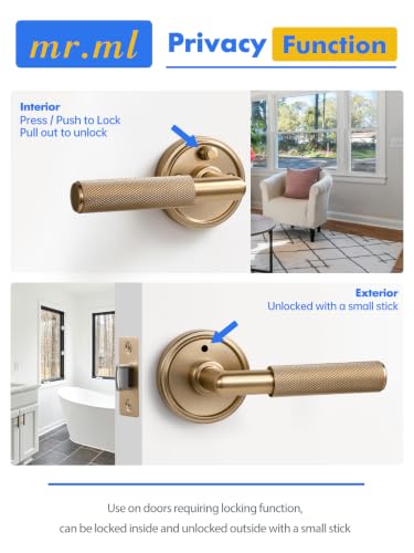 Knurled Door Lever Champagne Bronze Privacy Door Handle, 1 Pack - color: Champagne Bronze