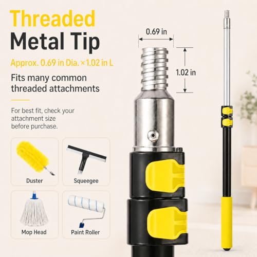 1.4–3 FT Telescoping Pole, Paint Roller Extension Handle with Threaded Metal Tip for Indoor Painting, Dusting and Window Cleaning (Yellow) - size: 3 FT Yellow