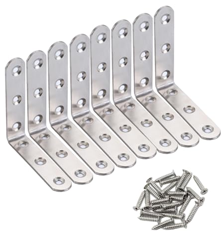 4 Pack Flat Mending Plate for Wood, Stainless Steel Straight Brackets Flat Repair Fixing Wood Brace Joining Plates Connector with Fixing Screws (8, L-Shaped Bracket 0.78*3.34*3.34in) - size: L-Shaped Bracket 0.78*3.34*3.34 in
