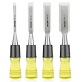 HURRICANE 4 Piece Wood Chisel Set for Woodworking. CR-V Steel Beveled Edge Blades with Safety Caps. Extra Large Grip, Impact-Resistant PVC Handle Chisels (1/4", 1/2", 3/4", 1") - size: Extra Large Size Grip