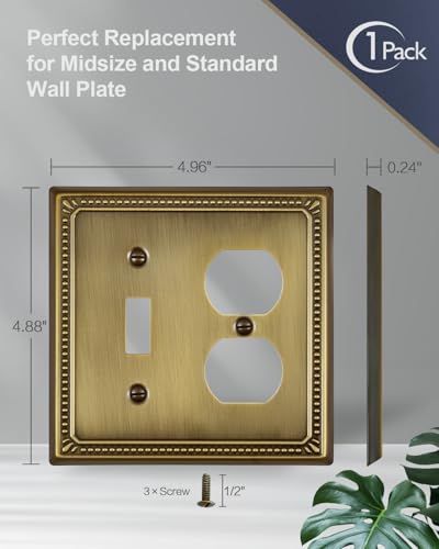 Switch Plates Outlet Covers, 1-Pack Antique Brass Metal Wall Plate - color: Antique Brass, size: 1 Toggle/1 Duplex 1PK