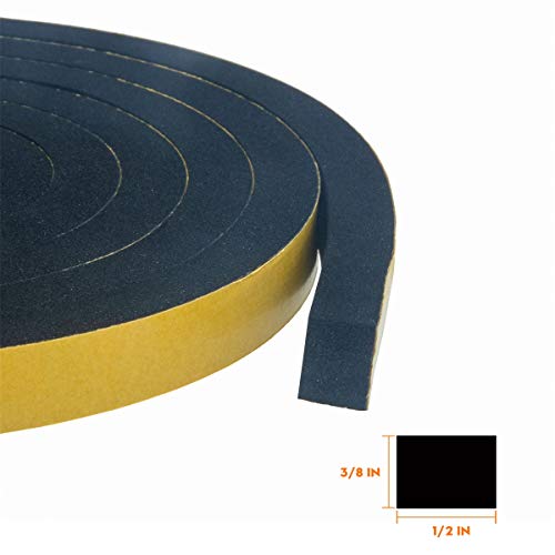 High Density Foam Tape 2-Pack, 1/2 Inch Wide X 3/8 Inch Thick, Self-Adhesive Neoprene Weather Stripping for Insulation (13 Feet Total, 6.5 Feet/Roll) - size: 1/2in * 3/8in * 13FT