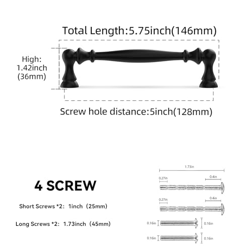 10 Pack 5 Inch(128mm) Kitchen Cabinet Handles Matte Black Cabinet Pulls Zinc Alloy Drawer Pulls Solid Kitchen Hardware - color: Matte Black, size: 5'' Hole Center(128mm)