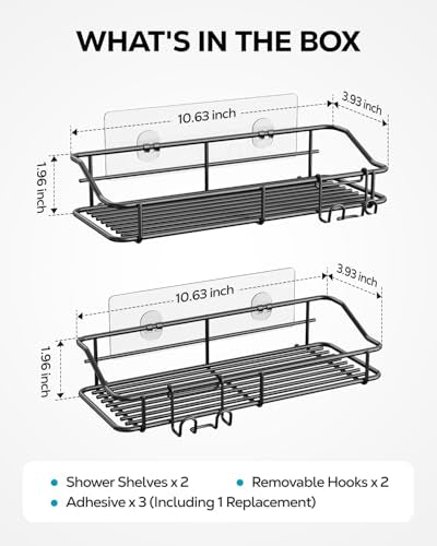 Nieifi Shower Caddy Adhesive, Shower Shelves, Shampoo Holder for Bathroom - color: Black, size: 2 Pack