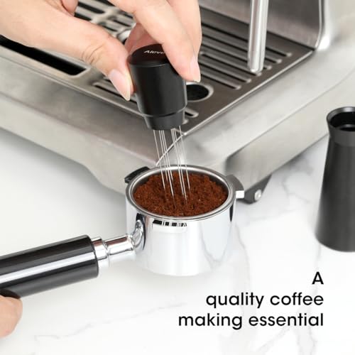 Aieve WDT Tool Espresso, Metal Distribution Tool with 10 x 0.4mm Stainless Steel Needles Espresso Stirrer, Coffee Distributor Aluminum Alloy Handle & Stand with 10 Extra needle - color: Metal Black